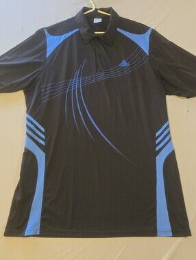adidas Black Performance Polo Shirt with Blue Graphic Accents